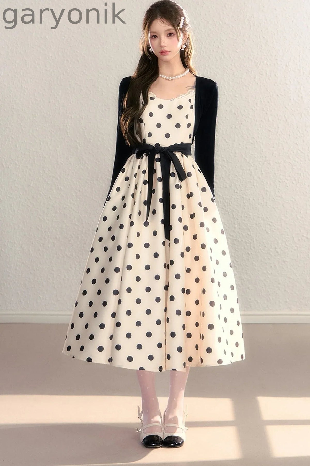Satin Polka Dot Bow Tie Dress