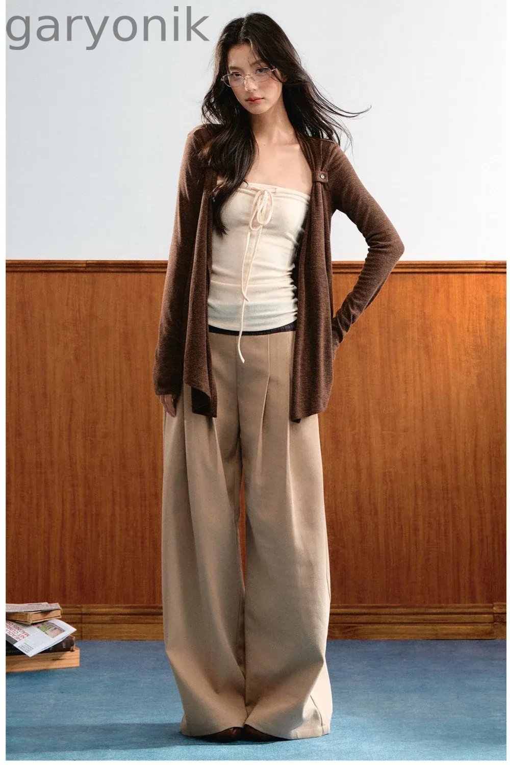 Knit Tie-Up Tube Cardigan Set-Up