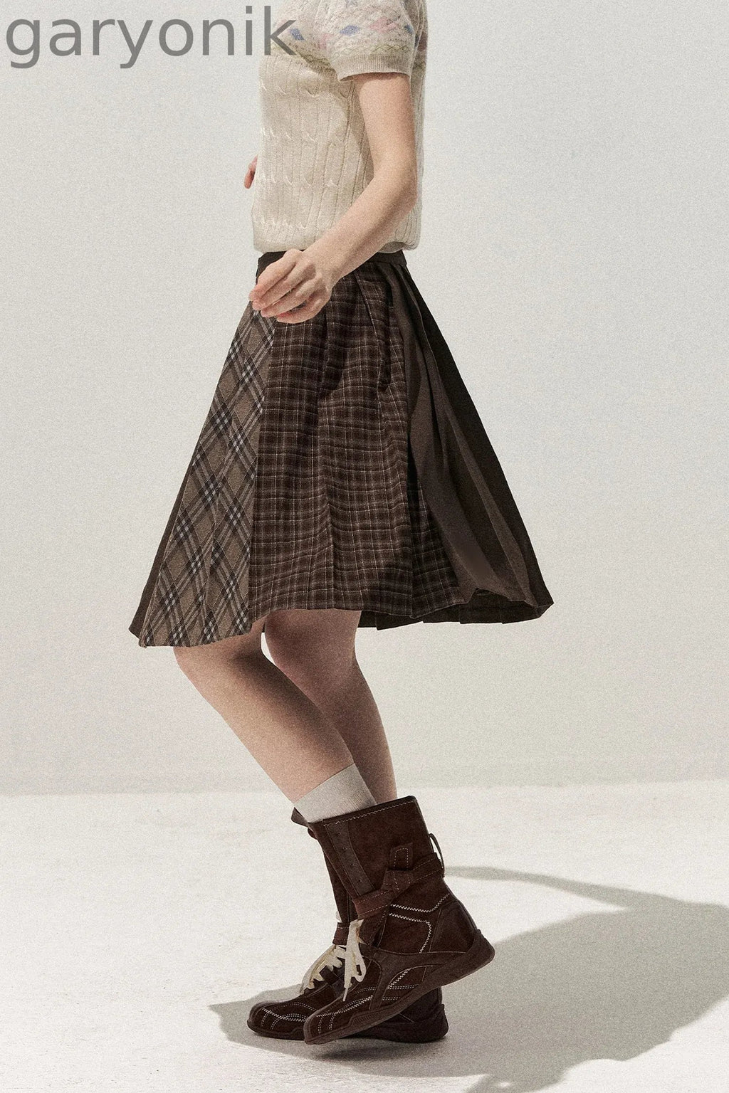 Retro Patchwork Pleated Skirt