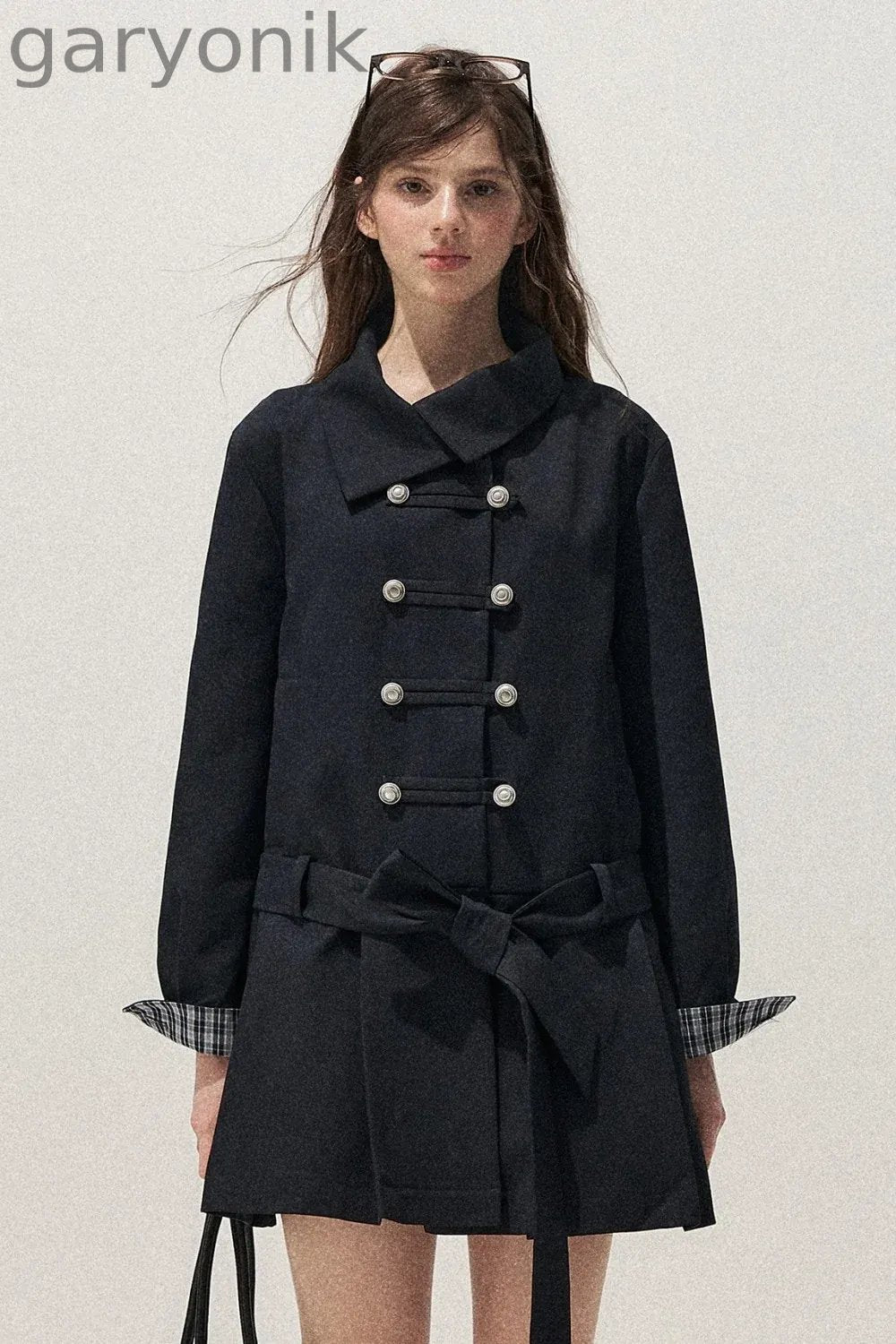 Navy Blue Napoleon Buckle Trench Coat