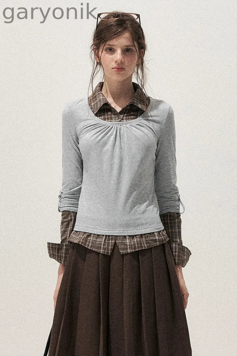Retro Patchwork Pleated Skirt