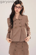 Long-Sleeved Plaid Shirt and Skirt Set-Up