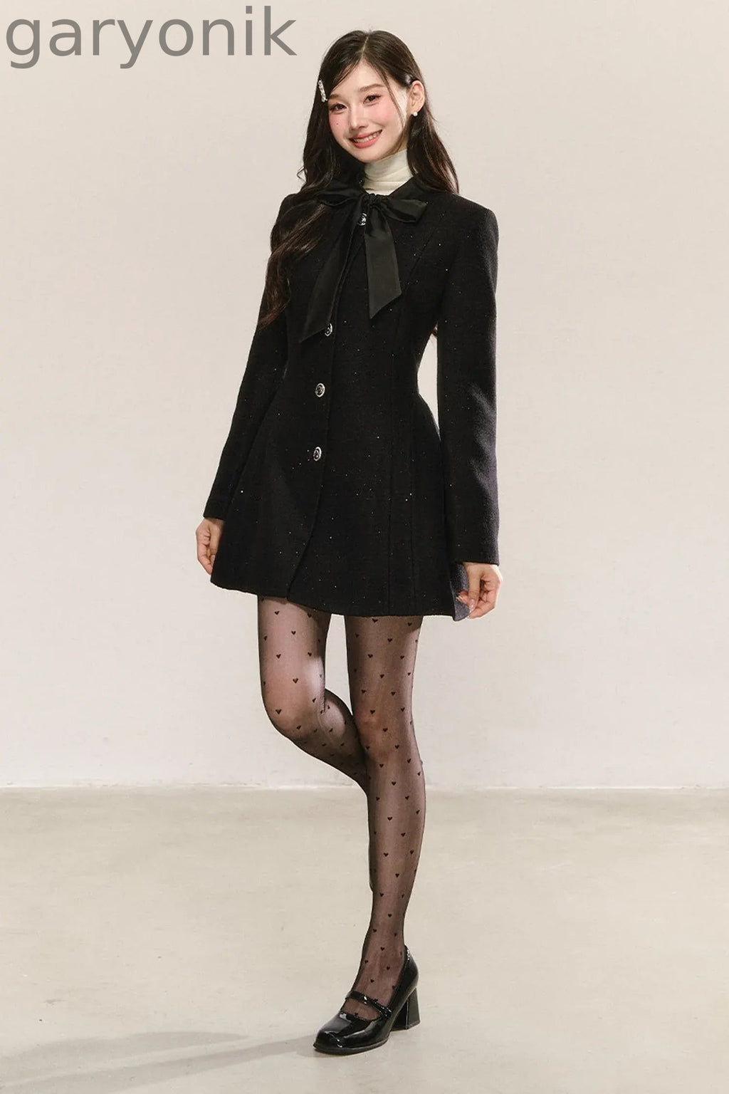 Black Bow-Tie Tweed Dress