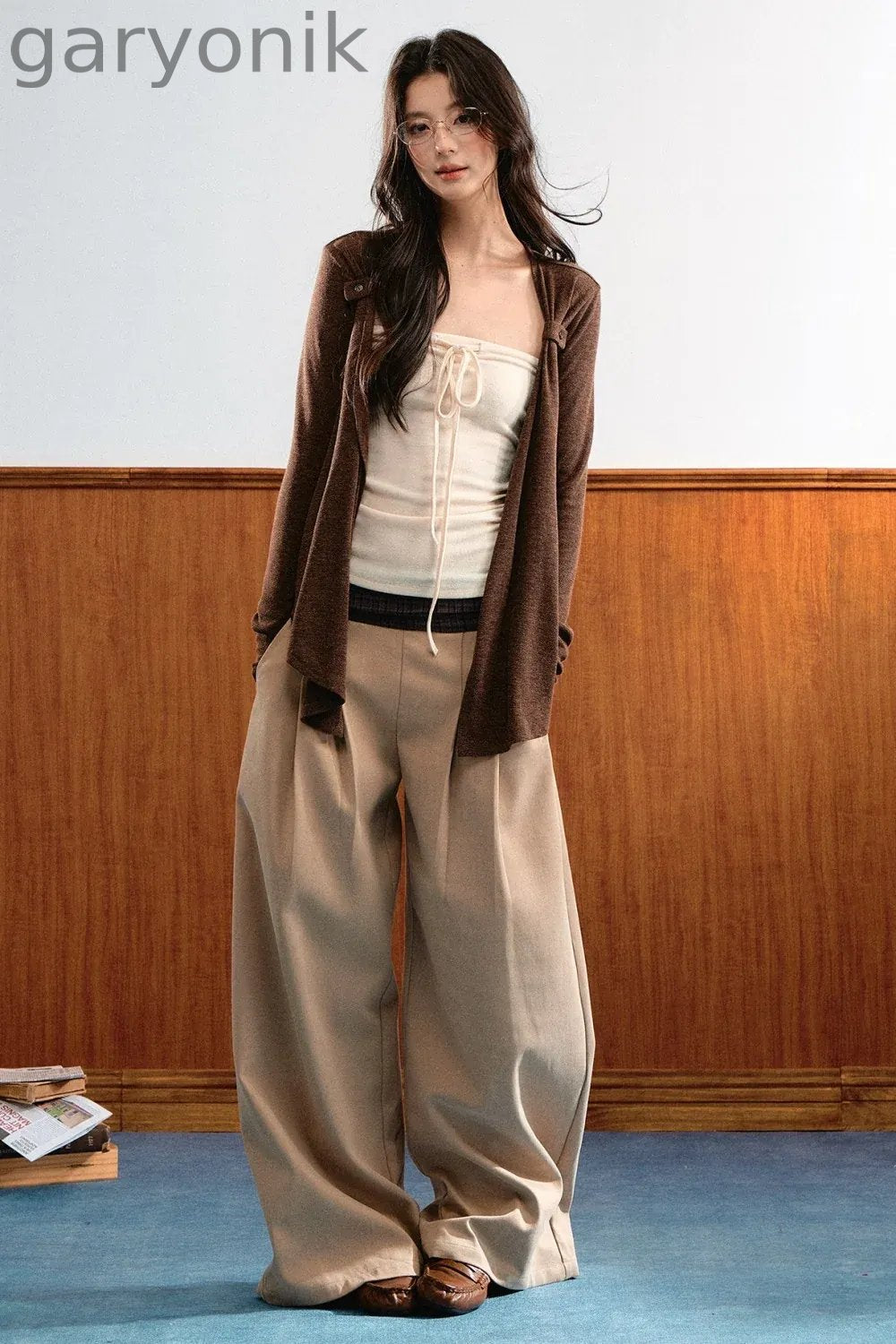Knit Tie-Up Tube Cardigan Set-Up